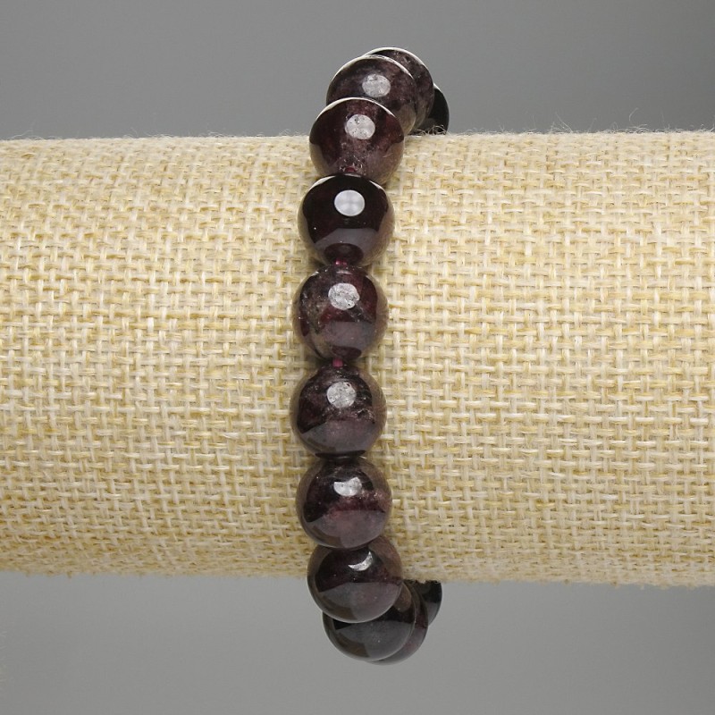 Bransoletka z granatu — gładkie kuleczki, 11 mm, długość 18 cm, elastyczna