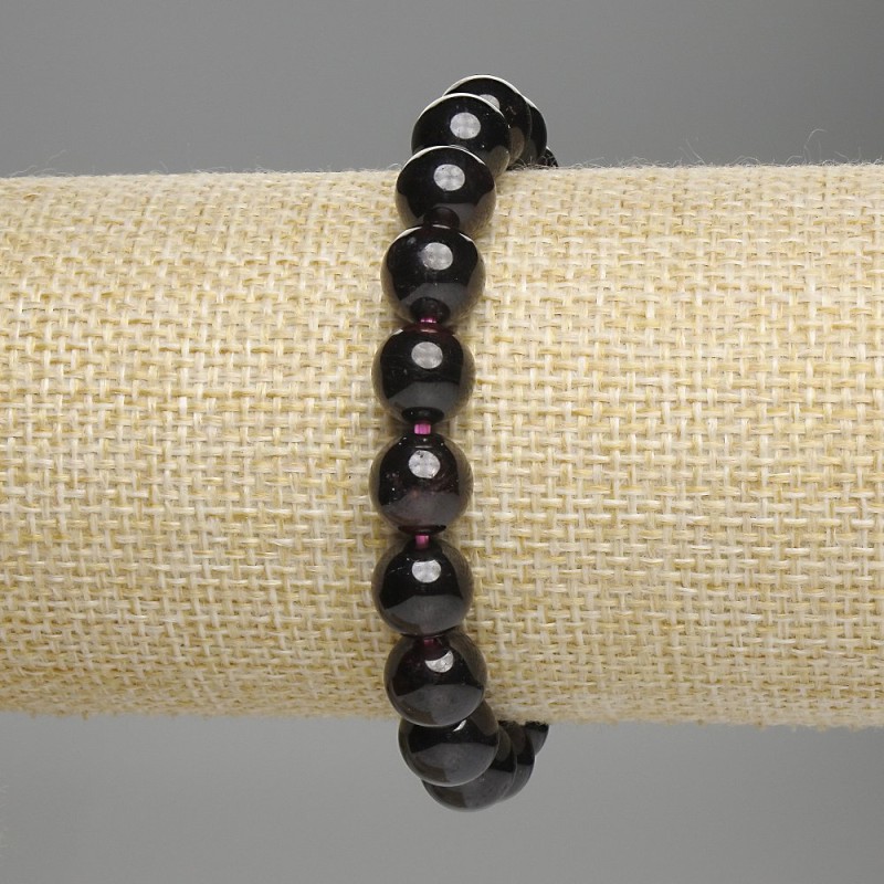 Bransoletka z granatem, gładkie kuleczki, średnica 10 mm, długość 18 cm, elastyczna