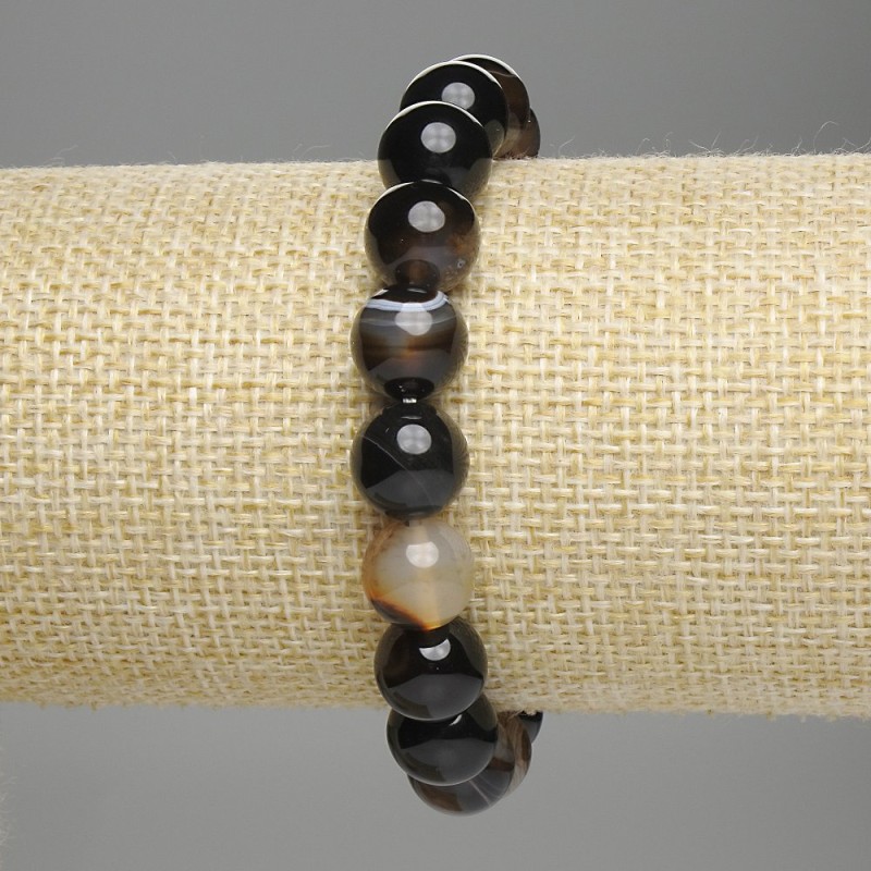Bransoletka z agatu, gładkie kulki, średnica 10 mm, długość 18 cm, elastyczna