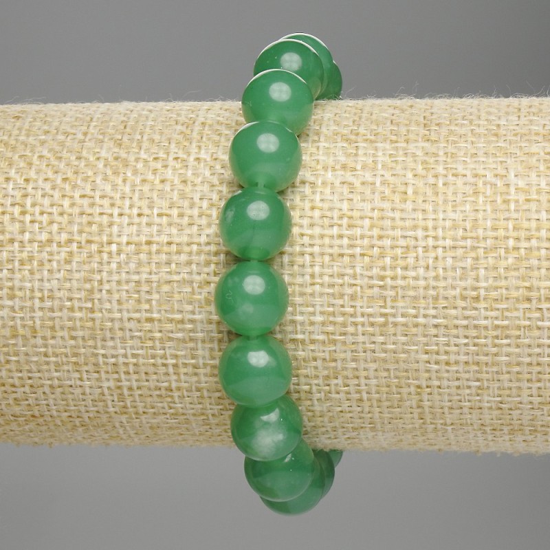Bransoletka z chryzoprazem — gładkie kuleczki, średnica 10 mm, długość 18 cm, elastyczna