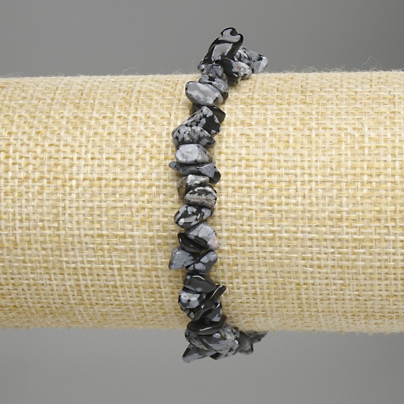 Bransoletka ze śnieżnego obsydianu – drobinki o średnicy 6–9×2–4 mm, długość 18 cm, elastyczna