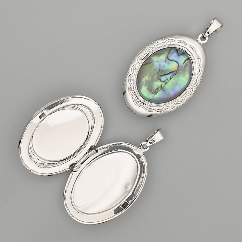 Wisiorek z chalcedonu, owalny, srebrzysty, 45×25 mm