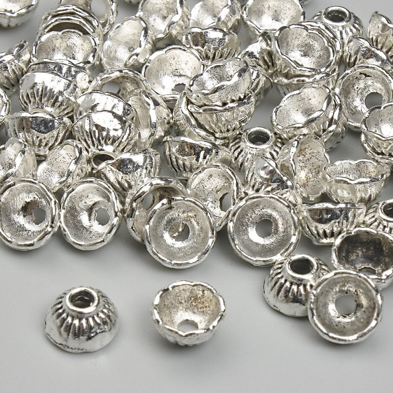 Czapeczka do koralików, średnica 4×7 mm, otwór 2,3 mm, kolor metalu: srebrny, opakowanie 20 g (~63 szt.)