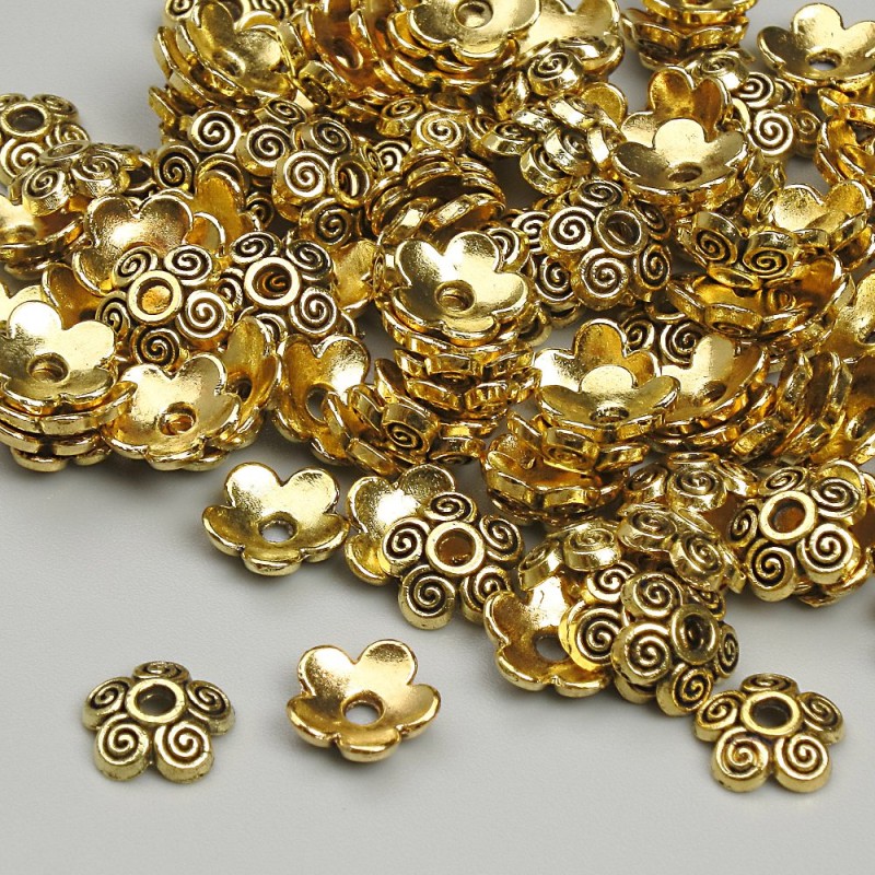 Kapturek do koralików, kolor złoty, średnica około 6,5 mm, otwór około 1,2 mm, opakowanie 20 g (~125 szt.)