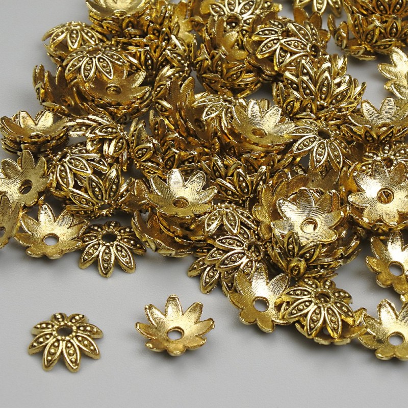Kapturek do koralików, kolor metalu: złoty, średnica 8 mm ± otwór, średnica 1,7 mm ± opakowanie 20 g (~165 szt.)