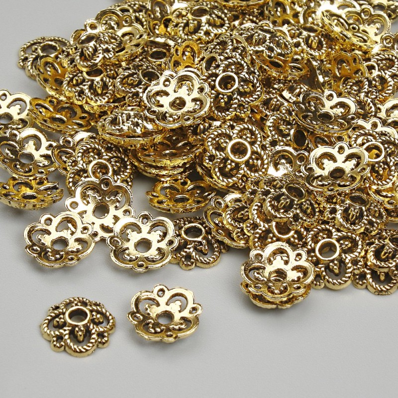 Czapeczka zapięcia do koralika, kolor metalu: złoty, średnica 8 mm ± otwór 2 mm ± opakowanie 20 g (~118 szt.)