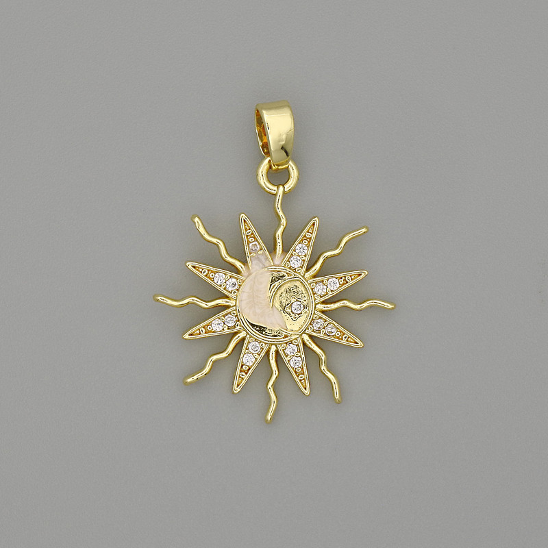Wisiorek-podwieszka Gwiazda, złocisty metal z białymi kryształami, średnica 26 × 20 mm