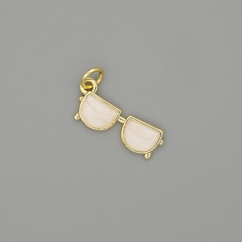Wisiorek 'Okulary' z perłowym połyskiem i złotym metalem, białe kryształy, średnica 19x6 mm