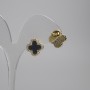 Kolczyki sztyfty «Koniczyna» kolor czarny, białe cyrkonie, metal złocisty, średnica 14 mm+