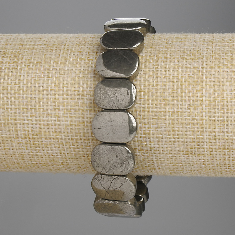 Bransoleta z pirytu, gładkie ogniwo 15×10 mm, długość 18 cm, elastyczna