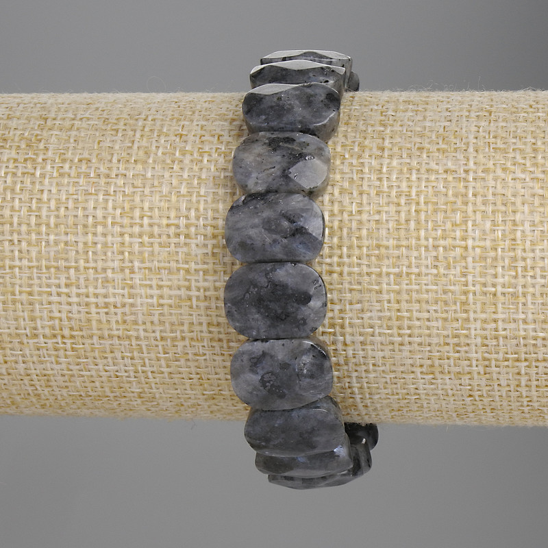 Bransoletka z laurvikitu, fasetowane ogniwo 14×10 mm, długość 18 cm, elastyczna