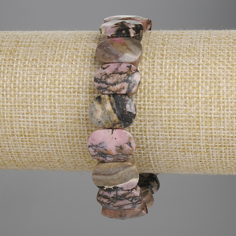 Bransoletka z rodonitu – fasetowane ogniwo 15×10 mm, długość 18 cm, elastyczna