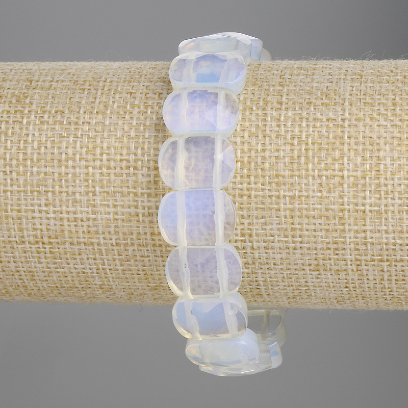 Bransoletka z kamieniem księżycowym, fasetowane ogniwo o wymiarach 15×10 mm, długość 18 cm, elastyczna