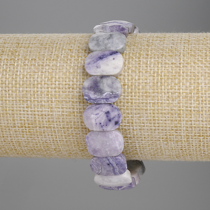 Bransoletka z charoitu – fasetowane ogniwo 15×10 mm, długość 18 cm, elastyczna