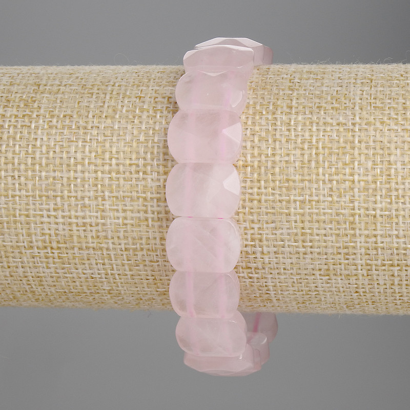 Bransoletka z różowego kwarcu, fasetowane ogniwa 14×10 mm, długość 18 cm, na elastycznej gumce