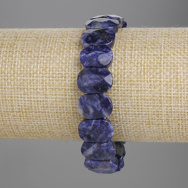 Bransoletka z sodalitu, fasetowane ogniwo 15×10 mm, długość 18 cm, elastyczna
