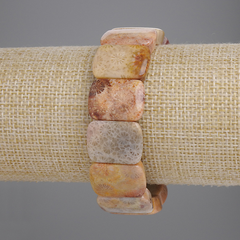Bransoletka z skamieniałego korala, ogniwo 20×15 mm, długość 18 cm, elastyczna