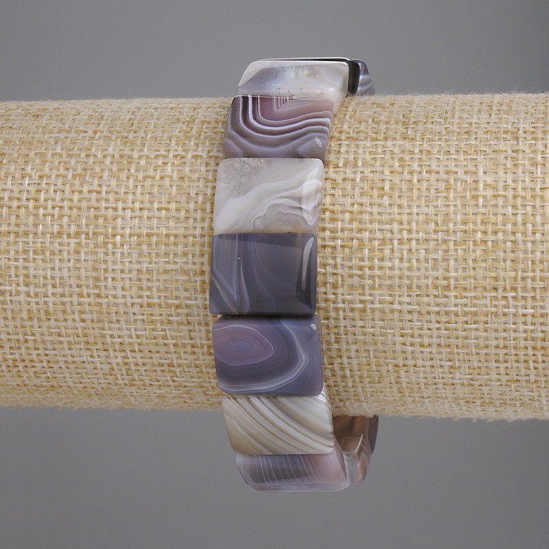 Bransoletka z agatu Botswany – prostokątne ogniwo, o wymiarach 16 × 12 mm, długość 18 cm, elastyczna