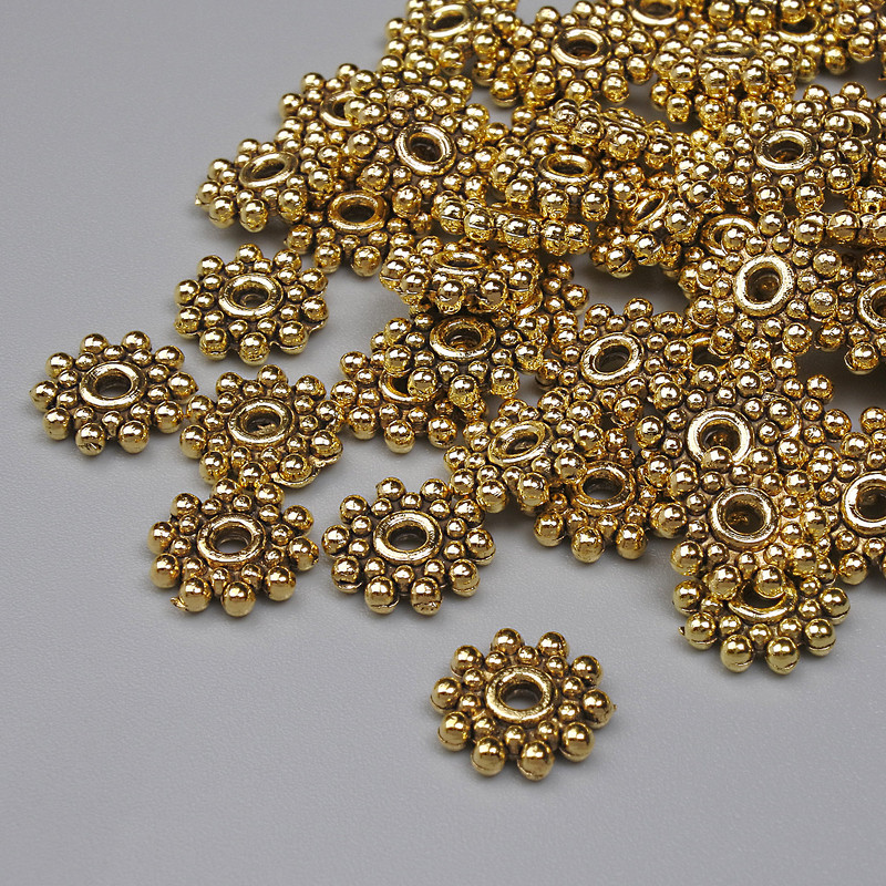 Złocista wkładka-koralik, kolor metalu: złoty, średnica 8×1,5 mm, otwór 1,5 mm, opakowanie 20 g ~54 szt.