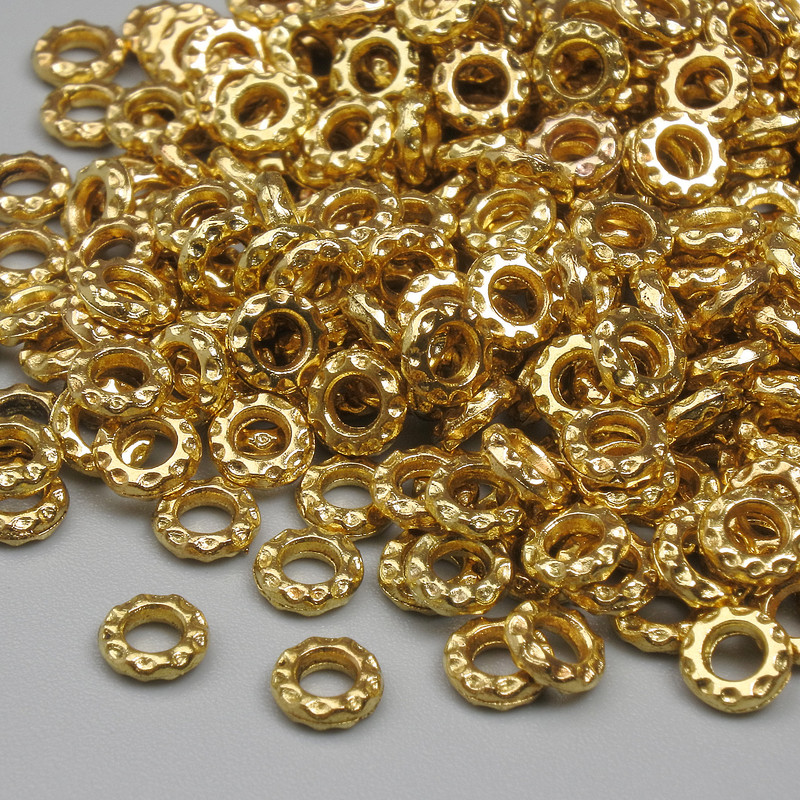 Koraliki-wstawki, kolor złoty, średnica 4×1 mm, Ø otworu 1,4 mm, opakowanie 20 g (~297 szt.)