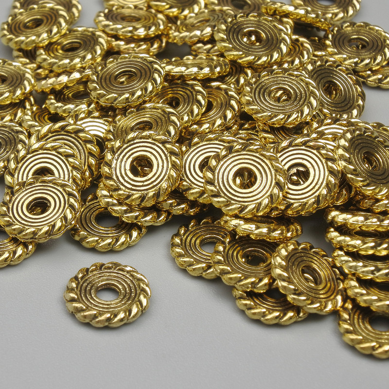 Koralik-wstawka, kolor metalu złoto, średnica 8×1,5 mm, otwór 2 mm, opakowanie 20 g (~80 szt.)