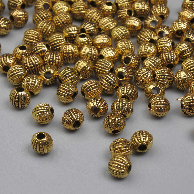 Koralik-wkładka do biżuterii, kolor złoty, średnica 4 mm, otwór Ø około 1 mm, opakowanie 20 g (~125 szt.)