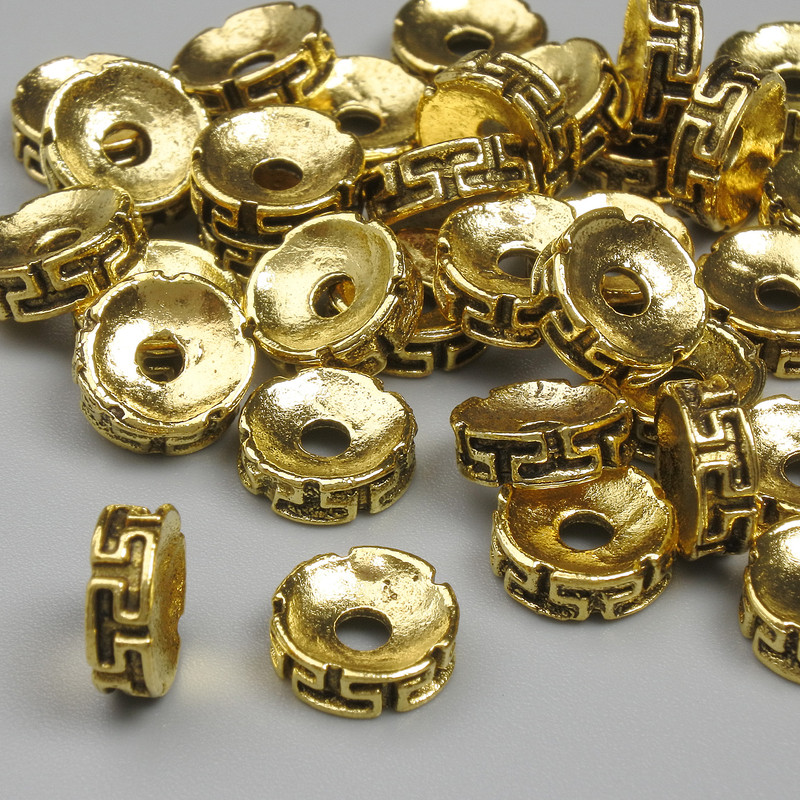 Złota koralik-wkładka do biżuterii, średnica 8×2,5 mm ± otwór 2,2 mm ± opakowanie 20 g (~34 szt.)