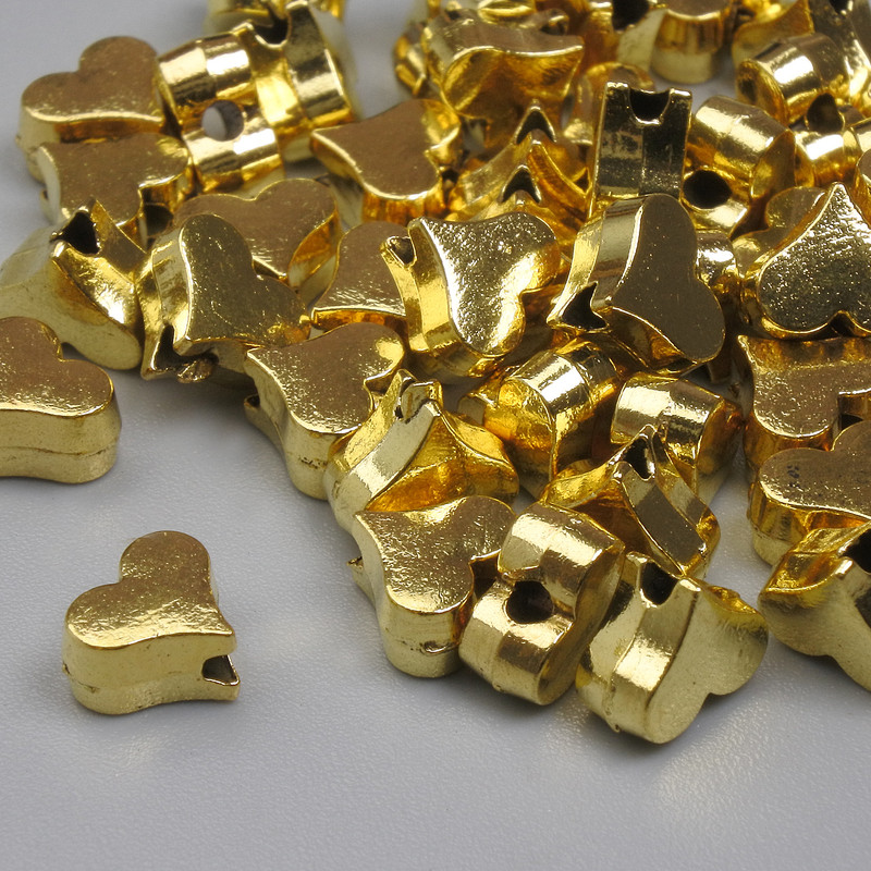 Koralik-wstawka w kształcie serca, kolor złoty, średnica 6 mm, otwór 1 mm, opakowanie 20 g (~50 szt.)