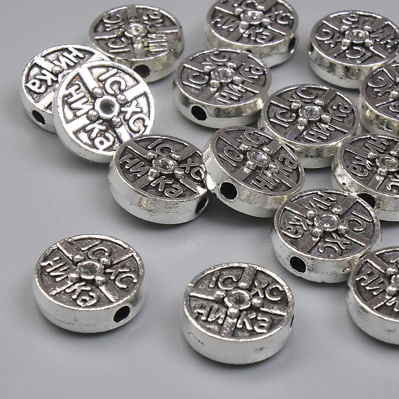 Koralik-wstawka, kolor metalu srebrny, średnica 10 mm, otwór 2 mm, opakowanie 20 g (~16 szt.)