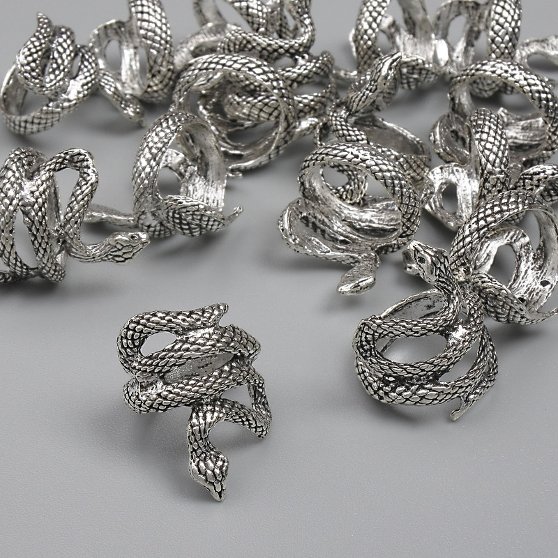 Koralik-wstawka «Wąż» w kolorze metalu: srebro, średnica 17×13 mm ± otwór 10 mm ± opakowanie 20 g (~15 szt.)