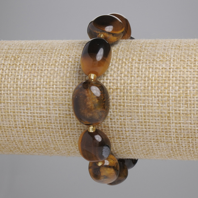 Bransoletka z tygrysiego oka, fasetowane kamienie o średnicy 15–18×12–14 mm, koraliki 3 mm, długość 18 cm, elastyczna