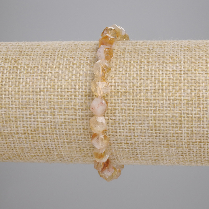 Bransoletka z cytrynem, naturalny kamień, fasetowane koraliki, średnica 7×6 mm, długość 18 cm, elastyczna