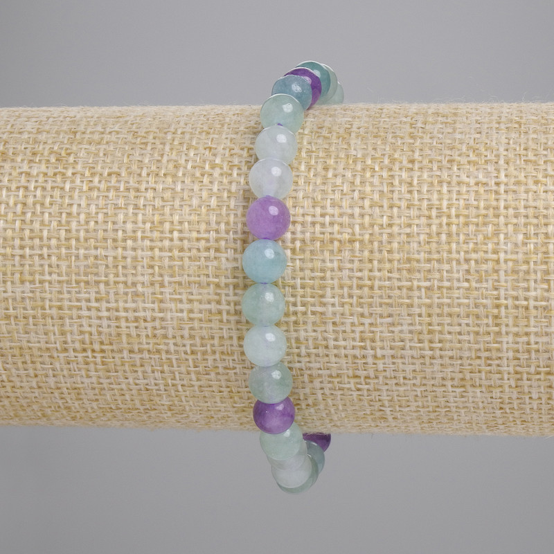 Bransoletka z fluorytu, naturalny kamień, gładkie kulki o średnicy 6 mm, długość 18 cm, elastyczna