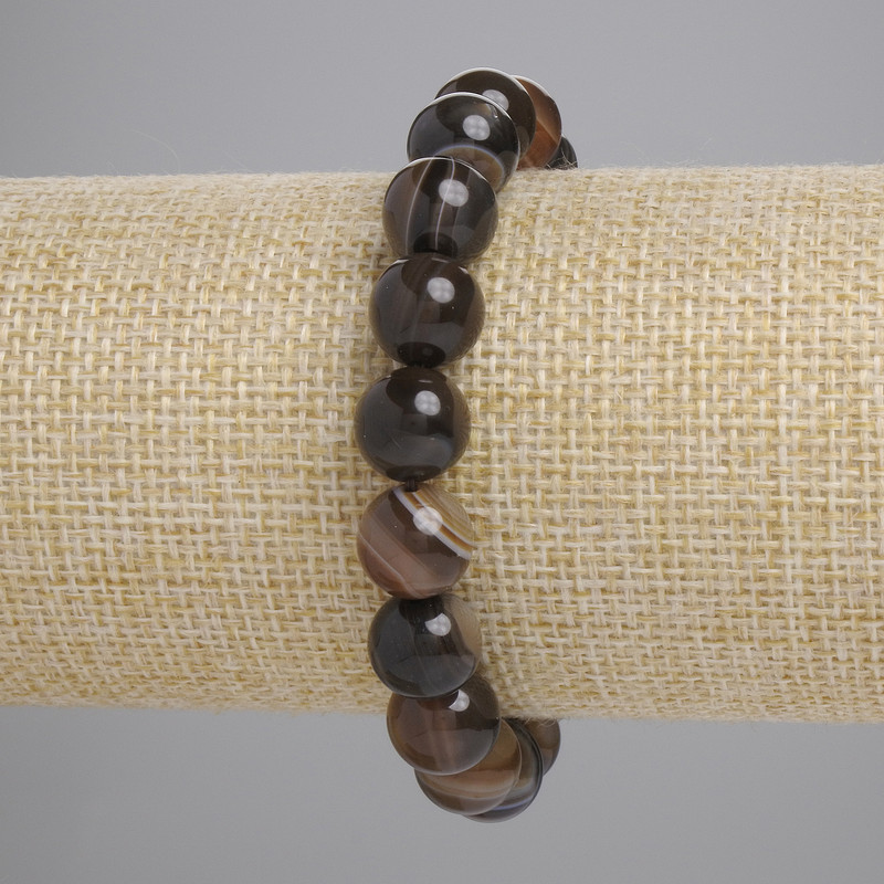 Bransoletka z agatu, gładkie kuleczki, średnica 10 mm, długość 18 cm, elastyczna