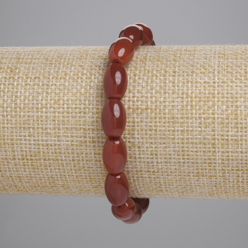Bransoletka z karneolu — gładkie koraliki, średnica 12×8 mm, długość 18 cm, na elastycznej gumce