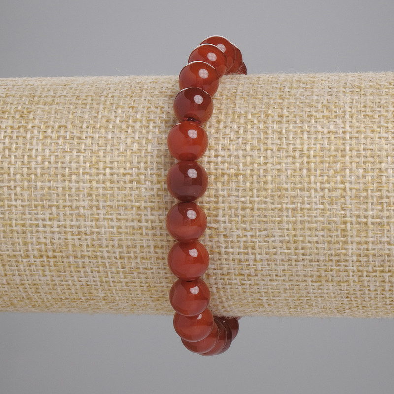 Bransoletka z karneolu, gładkie kuleczki, średnica 8 mm, długość 18 cm, elastyczna