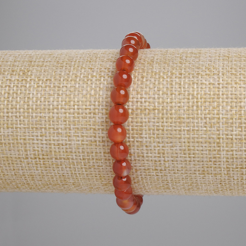 Bransoletka z karneolu – gładkie kulki, średnica 6 mm, długość 18 cm, elastyczna