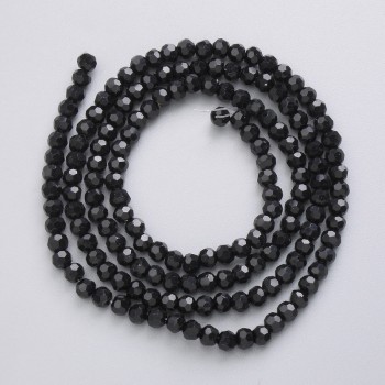 Koraliki z czeskiego kryształu na żyłce, czarne matowe, fasetowane kuleczki, średnica 3,5 mm, długość 49 cm