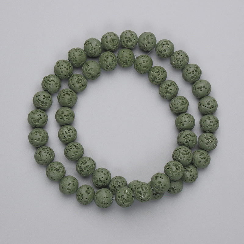 Koraliki z zielonej lawy wulkanicznej, kulka, średnica 8 mm, na żyłce, długość 38 cm+