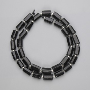 Koraliki czarny turmalin fasetowane, średnica 8-10×6, 5-7 mm ±, na nitce, długość 39 cm ±