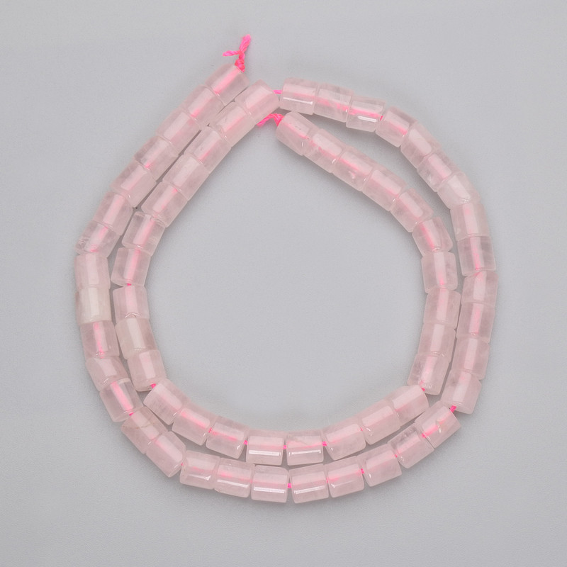 Koraliki cylindryczne z różowego kwarcu, średnica 6x6 mm, na nici, długość 38 cm +
