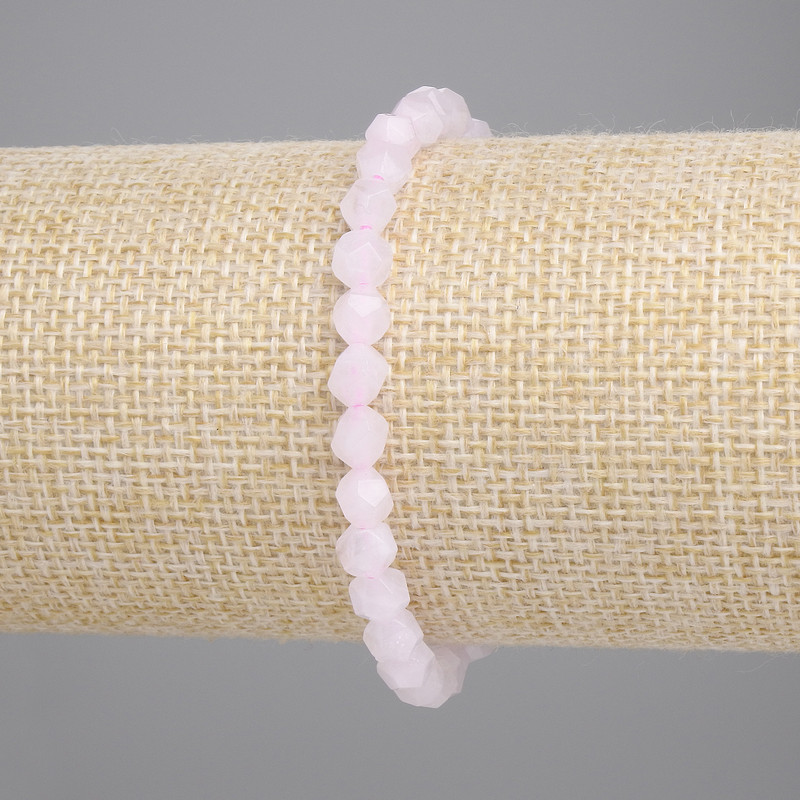 Bransoletka z różowego kwarcu, fasetowane kamienie, 6×5 mm, długość 18 cm, elastyczna