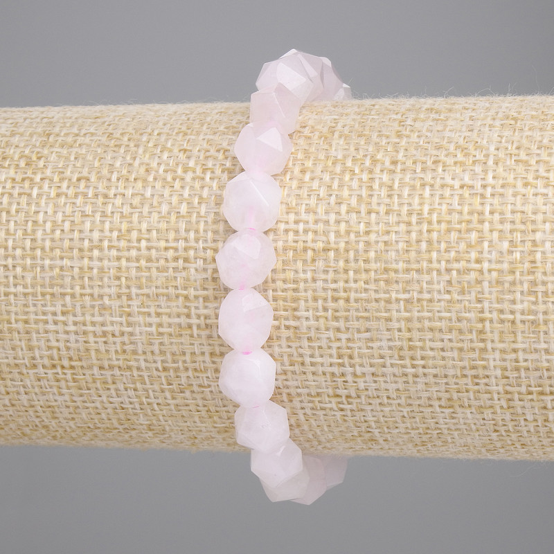 Bransoletka z różowego kwarcu, fasetowane koraliki, średnica 8×6 mm, 5 mm +/-; długość 18 cm +/-; elastyczna