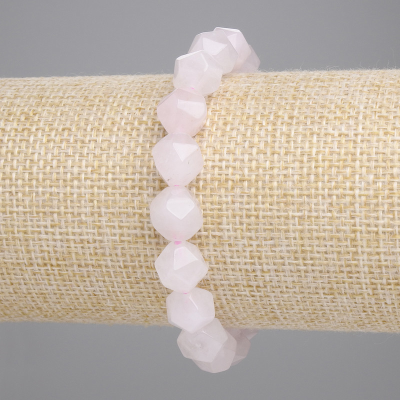 Bransoletka z różowego kwarcu, fasetowane wielokąty, koraliki o wymiarach 10×8 mm, długość 18 cm, elastyczna