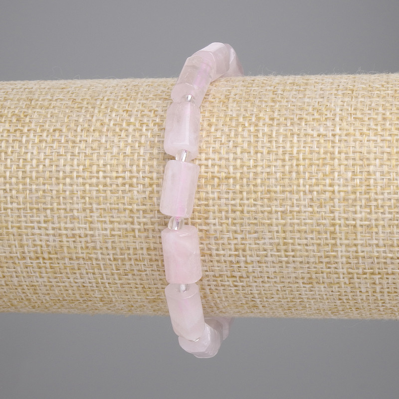 Bransoletka z różowego kwarcu fasetowanego, średnica 9–11×7 mm, koraliki 3 mm, długość 18 cm, na elastycznej gumce