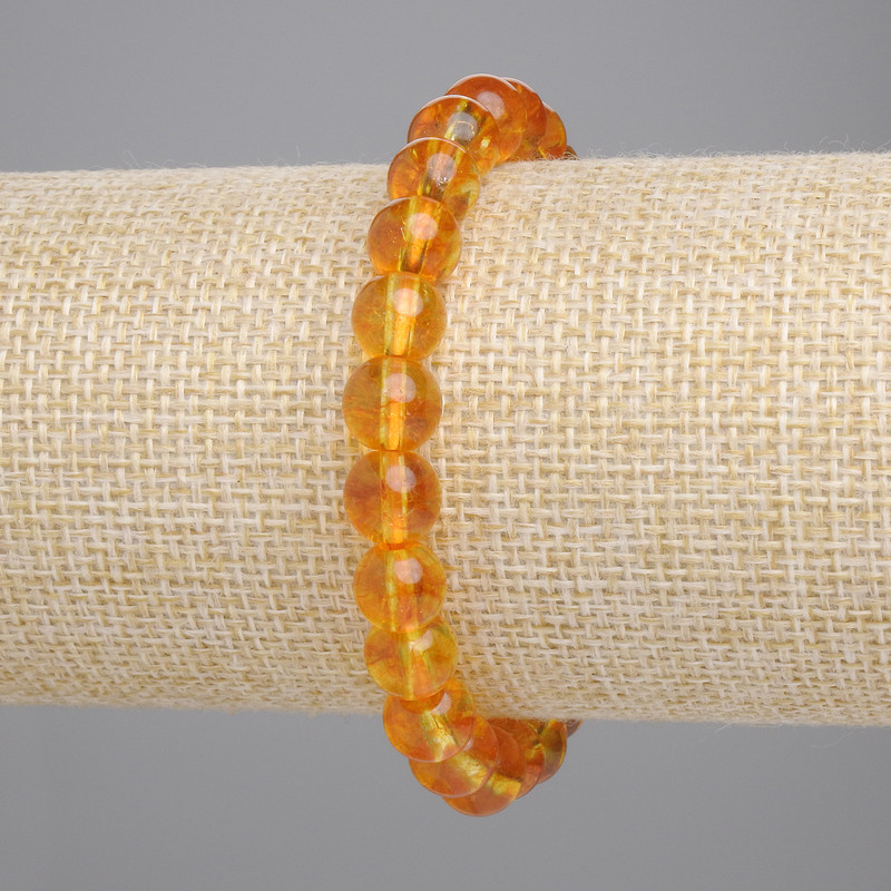 Bransoletka z cytrynem, gładkie kuleczki, średnica 8 mm, długość 18 cm, na elastycznej bazie