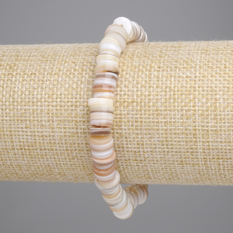 Bransoletka z muszli SkaFarka rondel, średnica 8×2 mm, długość 18 cm, elastyczna