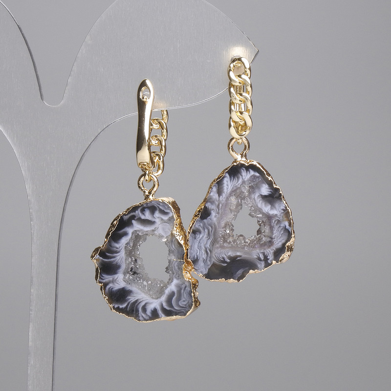Kolczyki z druzy agatu 24×19 mm, długość około 43 mm