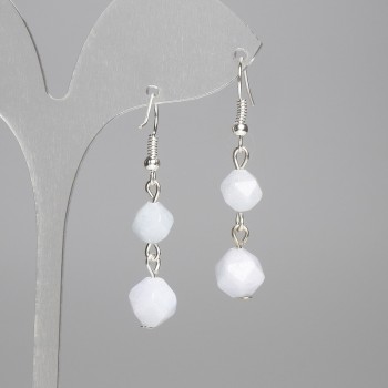 Kolczyki z akwamarynem, o wielokątnym szlifie, rozmiary 9,5×8 mm i 8×7 mm, długość około 45 mm