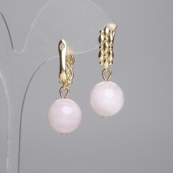 Kolczyki z madagaskarskiego różowego kwarcu, gładka kula 14 mm, długość około 34 mm